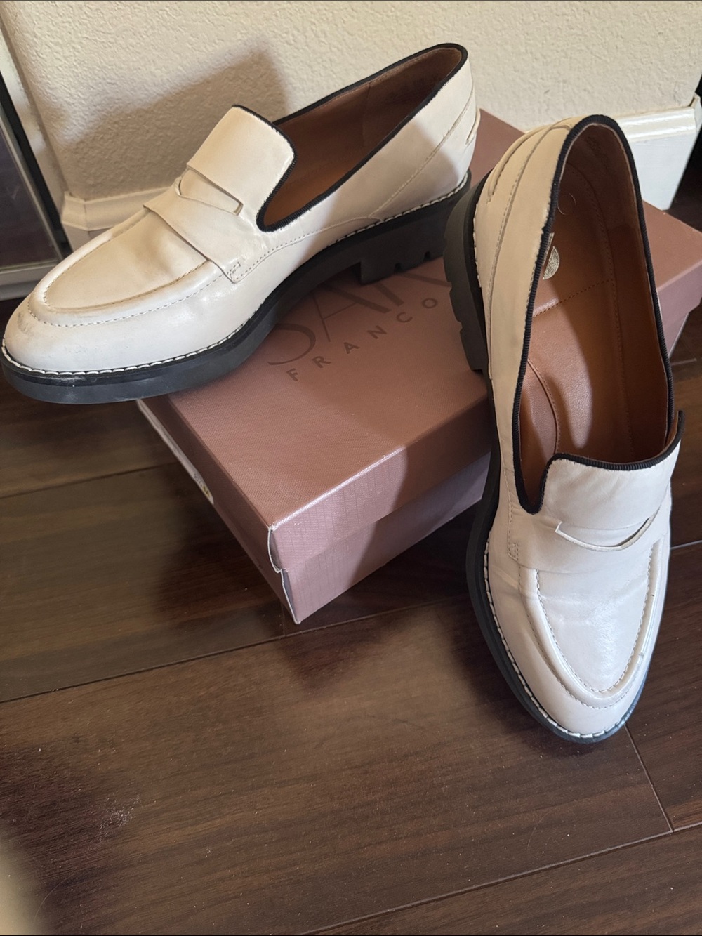 White Leather Penny Loafers